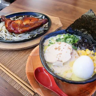 &quot;Chicken Paitan DX&quot; &quot;Limited 15 order&quot;
  Rich White Chicken paitan Ramen &amp; grilled chicken leg on a sizzling plate