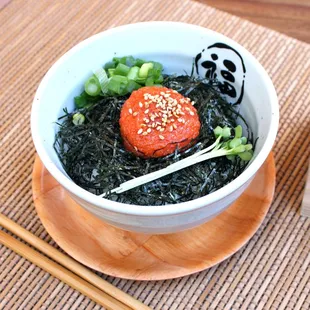 &quot;Mentaiko Bowl&quot;
 Spicy Seasoned Cod Roe Over Rice Green onion, sesame seed, kaiware sprout and nori seaweed*