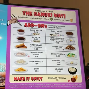 sushi and sashimi, menu