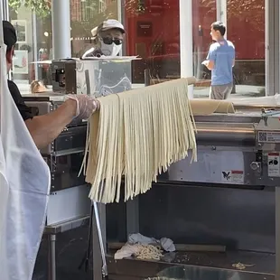Freshly cut udon noodles