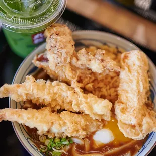 Nikutama Curry w/ Shrimp Tempura and Egg Tempura on top