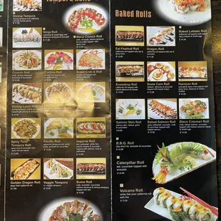 the menu of the restaurant