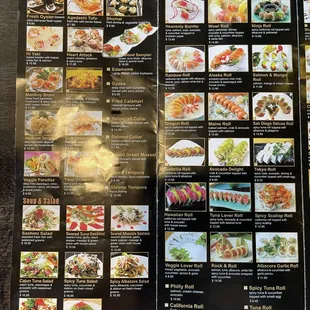 the menu of the restaurant