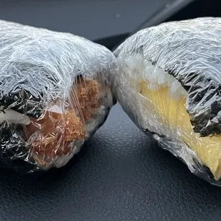 Ebi Musubi (Shrimp) and Tamago Musubi (egg)