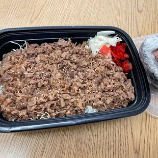 Beef bowl with Spam O Musubi