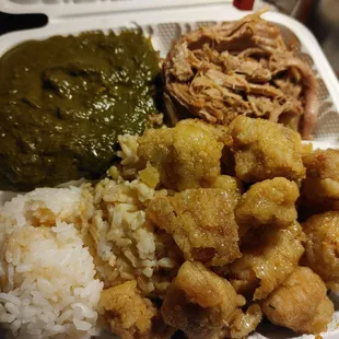 Three choice combo - Teri ahi, squid luau, and kahlua pig