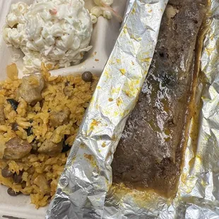 Today&apos;s special Pastels, 2 scoops Gandule Rice &amp; Macaroni Salad. Broke da&apos; mouth!