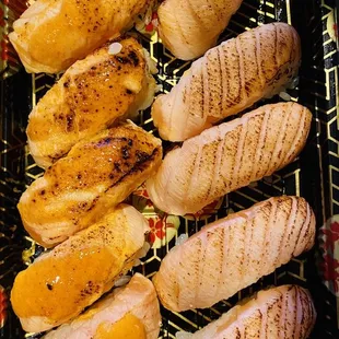 Aburi salmon nigiri with gochujang Mayo