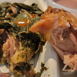 Close up of inside of lau lau &amp; inside of teri chicken thigh