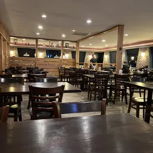 a restaurant with tables and chairs