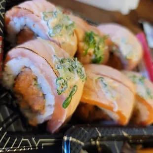 a variety of sushi rolls