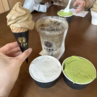 Matcha gelato and Hokkaido milk gelato