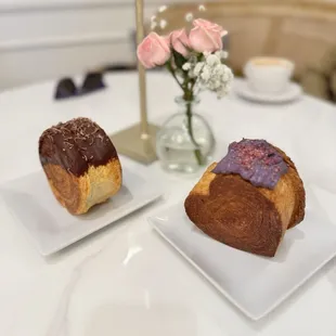 Chocolate and ube croissants