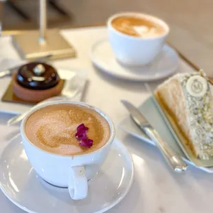 Chocolate tart, Napoleon, Pink rose latte, Latte @lesminaddio