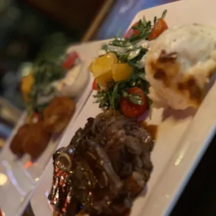 Short ribs and crab cakes