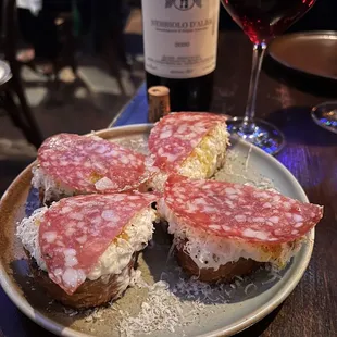 Salami burrata honey toast