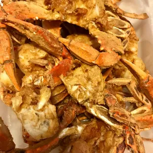 Fried blue crabs.