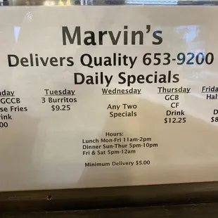 Hours and specials as of August 2022