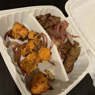 Chicken and beef skewers ($8)