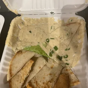 quesadilla with a side of soup