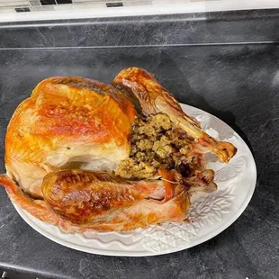 a whole turkey on a plate