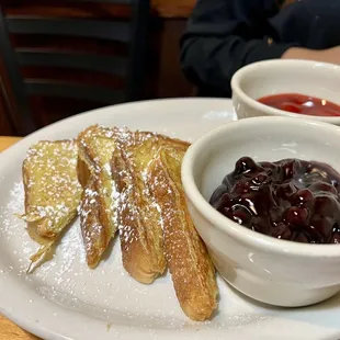 French toast with blueberries and strawberry compote