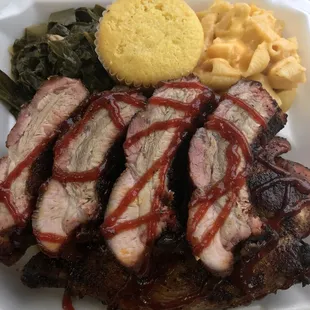 Baby Back Ribs, Collard Greens and Mac&amp;Cheese with Cornbread