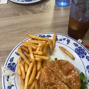 Cheeseburger with fries. I was too excited that I forgot to snap a pic before cutting into it