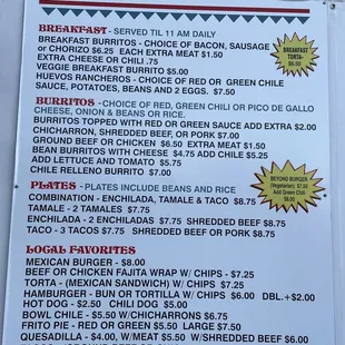 menu