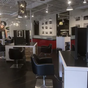 24 styling stations in open concept salon