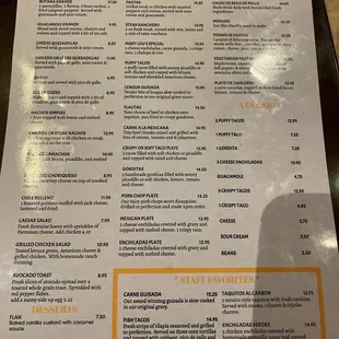 Starters, platos, y specialidades