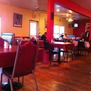 dining room with red walls