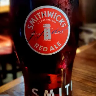 a pint of smithwick's red ale