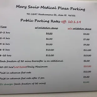 Parking rates