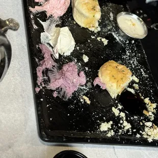 What&apos;s left of our biscuit appetizer- immediate smash before I could snap the pic