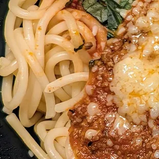 Close up of spaghetti with meat sauce
