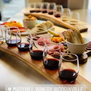 Wine flights with the charcuterie &amp; hummus plate