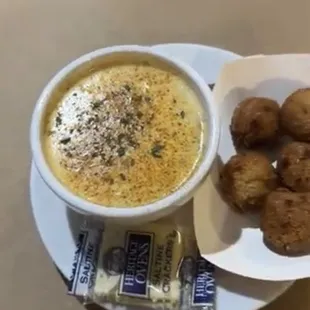 Cream of Crab Soup and hush puppies