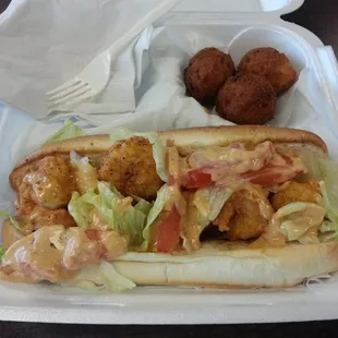 Shrimp Po'Boy and Hush Puppies