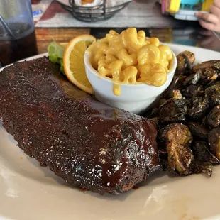 1-2 Half Rack Ribs with Mac/ch and fried Brussels