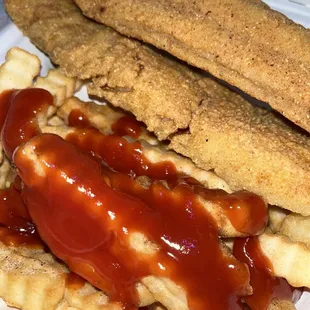 1 catfish 1 whiting with French Fries SaltBlackPepperKetchup $11