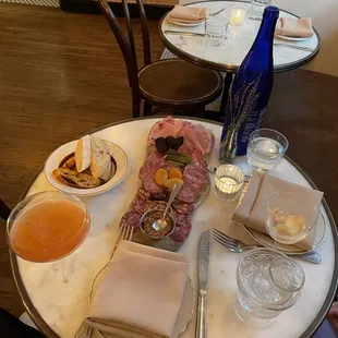 a table with a variety of food items