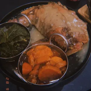 Turkey wings, yams and collards