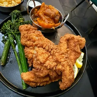 Catfish yams and broccolini