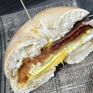 Bacon Egg and Cheese on an Asiago Bagel