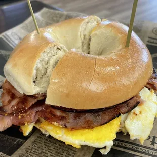 Ham egg and cheese on a plain bagel