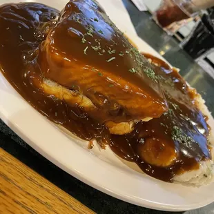 Full order of Mary's signature hot beef sandwich. Love it!