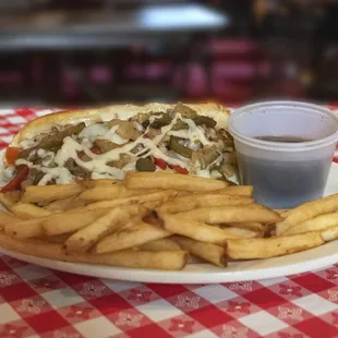 a plate of fries and a sandwich