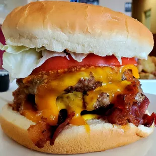 Double Cheeseburger (All The Way) with Bacon and Chili added. Absolutely delicious beast of a burger. Yum!