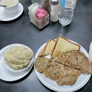 Small Chicken Fried Steak, Mashed Potatoes, Toast